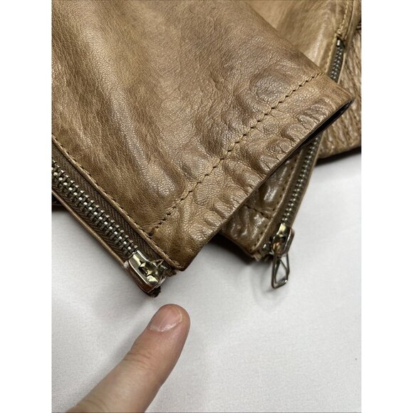 RARE ZARA Man Camel Brown Goat Leather Jacket Size Medium - Vintage - Picture 9 of 16